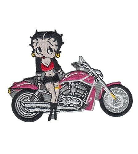 hotrodspirit - Aufnäher Betty Boop und Motorrad, Rosa, 10 x 6 cm von hotrodspirit