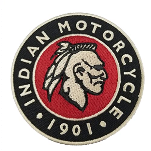 hotrodspirit - Indian Motorcycle 1901 Aufnäher rot und schwarz, 7,5 cm, rund mit Indianerkopf von hotrodspirit