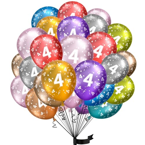 Luftballons 4. Geburtstag,15 Stück Metallic folienballon 4 helium ballons 4 jahre aus 100% Naturlatex,Klimaneutral, 32cm Ballon 4 zahlen für Kindergeburtstag und mädchen junge Geburtstag von hpnparty