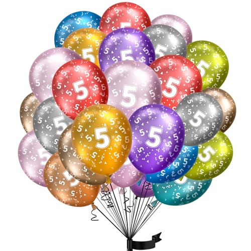 Luftballons 5. Geburtstag,15 Stück Metallic folienballon 5 helium ballons 5 jahre aus 100% Naturlatex,Klimaneutral, 32cm Ballon 5 zahlen für Kindergeburtstag und mädchen junge Geburtstag von hpnparty