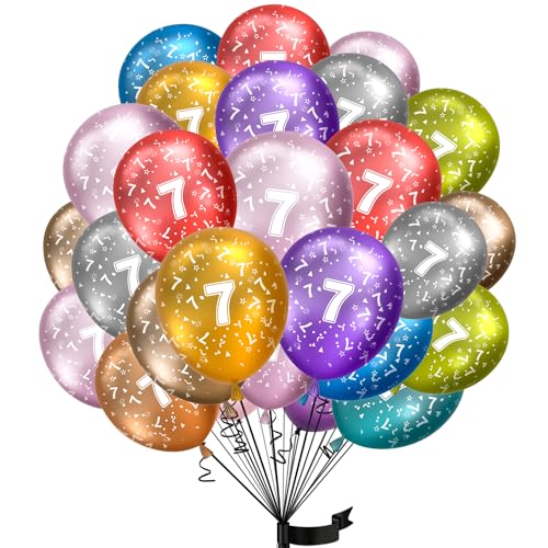 Luftballons 7. Geburtstag,15 Stück Metallic folienballon 7 helium ballons 7 jahre aus 100% Naturlatex,Klimaneutral, 32cm Ballon 7 zahlen für Kindergeburtstag und mädchen junge Geburtstag von hpnparty