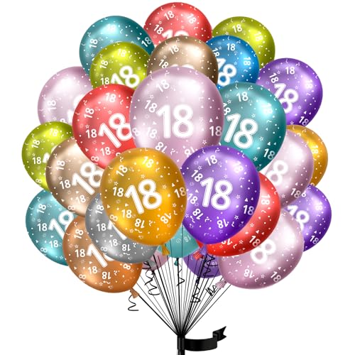 Luftballons 18. Geburtstag,15 Stück Metallic folienballon 18 helium ballons 18 jahre aus 100% Naturlatex,Klimaneutral, 32cm Ballon 18 zahlen für Kindergeburtstag und Mädchen Junge Geburtstag Jubiläum von hpnparty