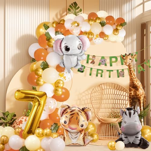 7. Geburtstag Junge Mädchen 7 Jahr Dschungel Geburtstag Dekoration Waldtiere , Safari Luftballons 7 Kindergeburtstag Deko ,Tiere Geburtstagsdeko von hpnparty