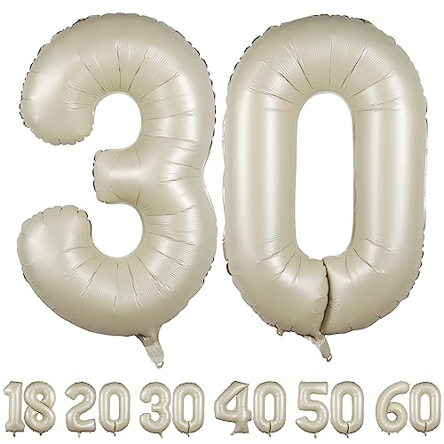 luftballon 30 jahre | Beige 30 ballons-40"-101cm 30 Geburtstagsdeko -20 Folienballon Zahl Deko zum Geburtstag fliegt mit Helium 30 Geburtstag für Männer Frauen 30 Geburtstagsparty Jubiläum von hpnparty
