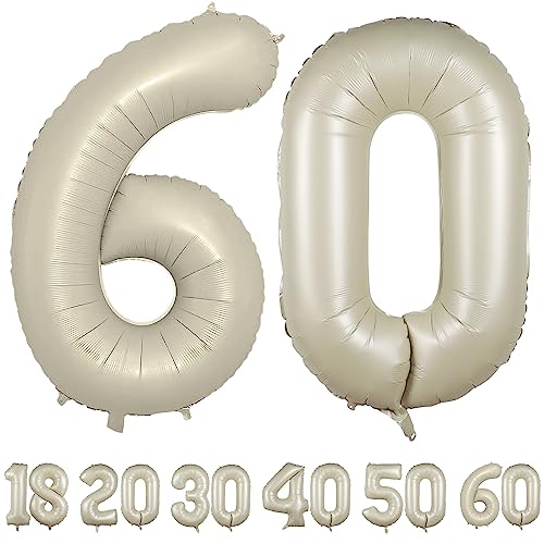 luftballon 60 jahre | Beige 60 ballons-40"-101cm 60 Geburtstagsdeko -60 Folienballon Zahl Deko zum Geburtstag fliegt mit Helium 60 Geburtstag für Männer Frauen 60 Geburtstagsparty Jubiläum von hpnparty