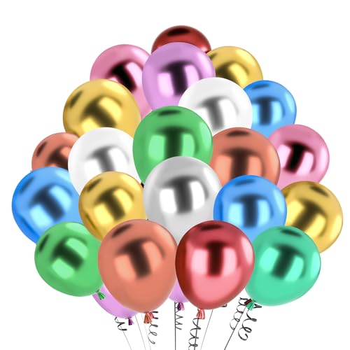hpnparty Luftballons Metallic, 50 Stück 12 Zoll Luftballons, helium ballons, Latex ballon für Geburtstagsdeko, Babyparty, Hochzeitsdeko, Taufe Deko, Partydeko von hpnparty