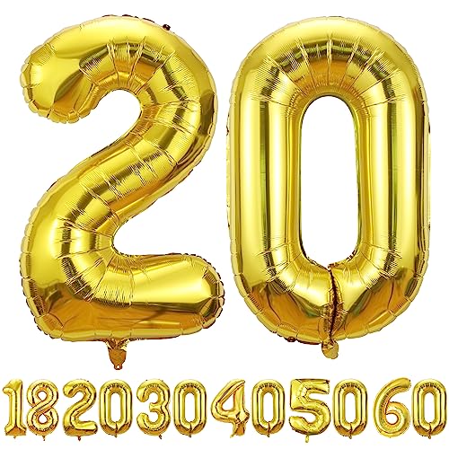 luftballon 20 jahre | Gold 20 ballons-40"-101cm 20 Geburtstagsdeko -20 Folienballon Zahl Deko zum Geburtstag fliegt mit Helium 20 Geburtstag für Männer Frauen 20 Geburtstagsparty Jubiläum von hpnparty