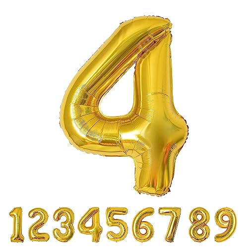 Geburtstag zahlen luftballon 4 jahre Folienballon Kindergeburtstag Deko Gold-Mädchen Junge Geburtstag 4 jahr 40" - 101cm Folienballon 4 jahre Geburtstags deko-fliegt mit Helium von hpnparty