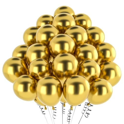 hpnparty Luftballons Gold Metallic, 50 Stück 12 Zoll Gold Luftballons, helium ballons Latex ballon für Geburtstagsdeko, Babyparty, Hochzeitsdeko, Taufe Deko, Partydeko von hpnparty