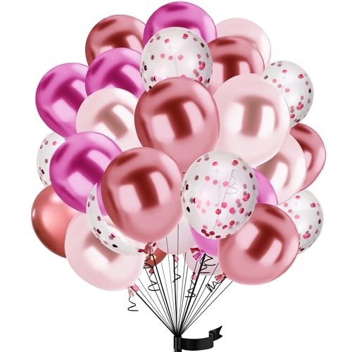 30Stück Rosa Luftballon Set, 12 Zoll Metallic Chrom Rosa Konfetti Ballons Rosa und rosagold Helium ballon Latex,für Kinder Geburtstag, Hochzeit, Babyparty, Dekoration von hpnparty