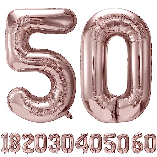 luftballon 50 jahre | Roségold 50 ballons-40"-101cm 50 Geburtstagsdeko -50 Folienballon Zahl Deko zum Geburtstag fliegt mit Helium 50 Geburtstag für Männer Frauen 50 Geburtstagsparty Jubiläum von hpnparty