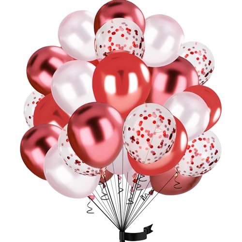 30Stück Rot Luftballon Set, 12 Zoll Metallic Chrom Rot Rosa Konfetti Ballons Rot und Rosa Helium ballon Latex,für Kinder Geburtstag, Hochzeit, Babyparty, Dekoration von hpnparty