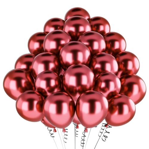 hpnparty Luftballons Rot Metallic, 50 Stück 12 Zoll Rot Luftballons, helium ballons Latex ballons für Geburtstagsdeko, Babyparty, Hochzeitsdeko, Taufe Deko, Partydeko von hpnparty