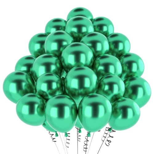 hpnparty Luftballons Grün Metallic, 50 Stück 12 Zoll Grün Luftballons, helium ballons Latex ballon für Geburtstagsdeko, Babyparty, Hochzeitsdeko, Taufe Deko, Partydeko von hpnparty