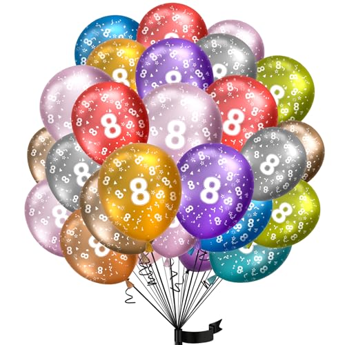 Luftballons 8. Geburtstag,15 Stück Metallic folienballon 8 helium ballons 8 jahre aus 100% Naturlatex,Klimaneutral, 32cm Ballon 8 zahlen für Kindergeburtstag und mädchen junge Geburtstag von hpnparty