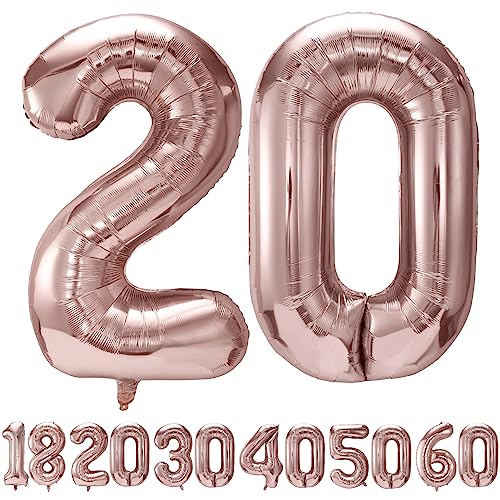 luftballon 20 jahre | Roségold 20 ballons-40"-101cm 20 Geburtstagsdeko -20 Folienballon Zahl Deko zum Geburtstag fliegt mit Helium 20 Geburtstag für Männer Frauen 20 Geburtstagsparty Jubiläum von hpnparty