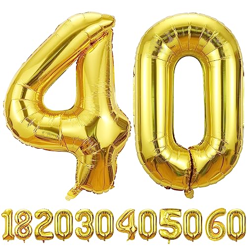 luftballon 40 jahre | Gold 40 ballons-40"-101cm 40 Geburtstagsdeko -40 Folienballon Zahl Deko zum Geburtstag fliegt mit Helium 40 Geburtstag für Männer Frauen 40 Geburtstagsparty Jubiläum von hpnparty