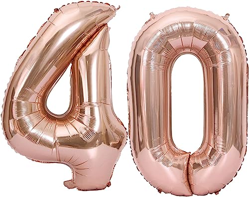 luftballon 40 jahre | Roségold 40 ballons-40"-101cm 40 Geburtstagsdeko -40 Folienballon Zahl Deko zum Geburtstag fliegt mit Helium 40 Geburtstag für Männer Frauen 40 Geburtstagsparty Jubiläum von hpnparty
