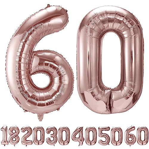 luftballon 60 jahre | Roségold 60 ballons-40"-101cm 60 Geburtstagsdeko -60 Folienballon Zahl Deko zum Geburtstag fliegt mit Helium 60 Geburtstag für Männer Frauen 60 Geburtstagsparty Jubiläum von hpnparty