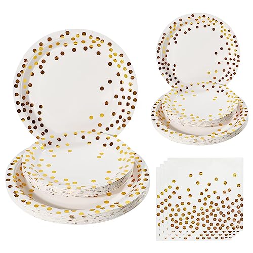 hpnparty partygeschirr Happy Birthday partygeschirr Set Weiß gold pappteller for 25Gäste geburtstag partygeschirr Plates, Napkins,Party For Birthdays 75 pieces von hpnparty