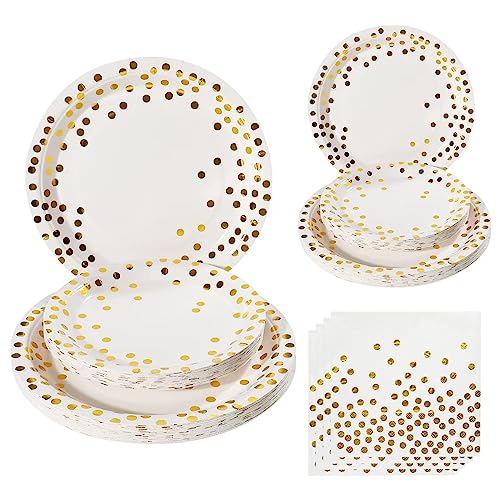 partygeschirr Happy Birthday partygeschirr Set Weiß gold pappteller for 25Gäste geburtstag partygeschirr Plates, Napkins,Party For Birthdays 75 pieces Aus 100% Papier von hpnparty