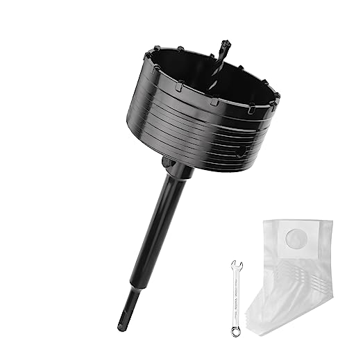 110MM Bohrkrone (XXL-Zähne) schwarz set mit 220mm SDS plus verlängerung und 4-Schneidigen Zentrierbohrer 8x110mm,Wandlochsägebohrer für Mauerwerk und Beton von hsawbit
