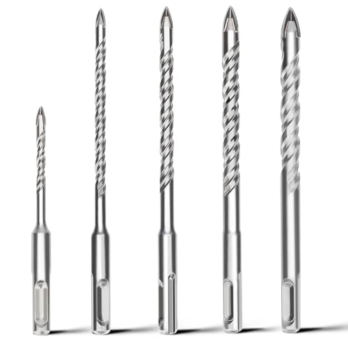 HSAWBIT Fliesenbohrer-Set, SDS-Plus-Schaft, Keramikbohrer für Fliesen, Porzellan, Glas, Ziegel, Kunststoff, Zement, Holz (6/6/8/10/12 mm) von hsawbit