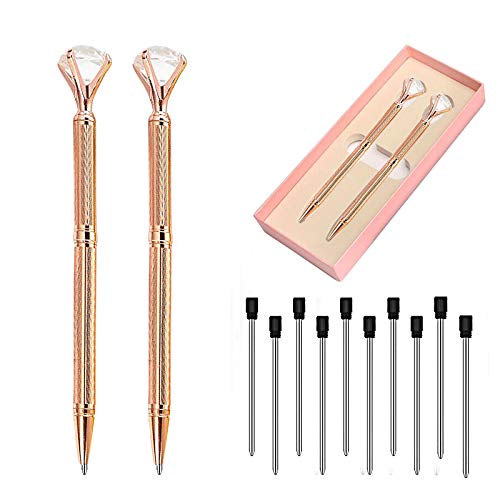 JSYMJSY Diamant Kugelschreiber, 2er Kristall Metall Kugelschreiber mit 10 Schwarze Tinte, Bürobedarf Geschenke für Freund, Hochzeits, Party, Weihnachten, Roségold Schnitzen Fass von JSYMJSY