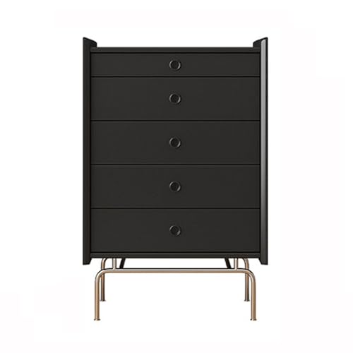 huanglyc-232 Kommode für Schlafzimmer- Kommode mit 5 Schubladen, Kommode aus Holz, Vintage-Kommode, Kleiner Aufbewahrungsschrank, Sofa-Sideboard aus Edelstahl Kommode(Schwarz) von huanglyc-232