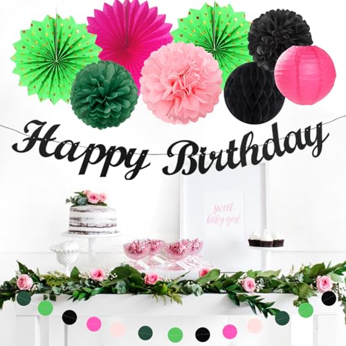 Hawaiianische Geburtstagsdekorationen für den Sommer, Grün, Hot Pink, Schwarz, 21 Stück, Mädchen, Frau, Happy Party, Banner, Girlande, tropische Strand-Pool-Papier-Luftschlangen, Laternen Hawaiianische Geburtstagsdekorationen für den Sommer, Grün, Hot Pink, Schwarz, 21 Stück, Mädchen, Frau, Happy Party, Banner, Girlande, tropische Strand-Pool-Papier-Luftschlangen, Laternen von huglony