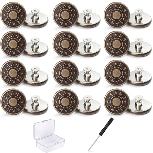 15 Stück Ersatz Jeans Knöpfe(Mit Box),17MM Jeansknöpfe, Hosenknöpfe kein Nähen, abnehmbare Metall Hosen Knopfe Reparatur Druckknöpfe Knöpfe für Jeans (Kupfer 1) von huifllyhui