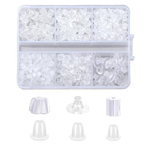 Silikon-Ohrring-Verschlüsse für Ohrstecker, 6 Stile, transparent, hypoallergen, Gummi-Ohrringe, Sicherheits-Stopper, Ersatz-Set (600 Stück) von hulubo
