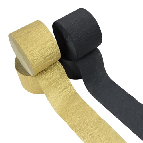 humyeam Krepppapier-Luftschlangen, 4 Rollen 100 m, 2 Rollen Gold und 2 Rollen schwarzes Krepppapier für Party, Hochzeit, Geburtstag und Babyparty-Dekorationen humyeam Krepppapier-Luftschlangen, 4 Rollen 100 m, 2 Rollen Gold und 2 Rollen schwarzes Krepppapier für Party, Hochzeit, Geburtstag und Babyparty-Dekorationen von humyeam