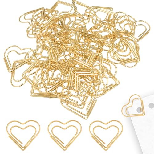 -German-:Huotflame Büroklammern Herzförmig Gold - 50/100 Stück Metall Büroklammern für Büro Schule Deko - Romantisches Design für Notizen Karten Hochzeiten DIY Basteln (100, Herzförmig) von huoflame