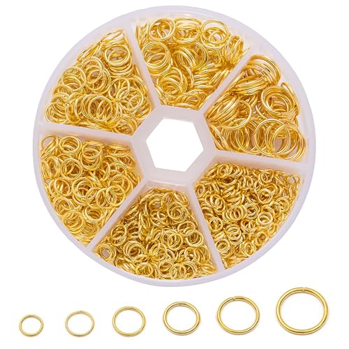 Huotflame Jump Rings DIY Set – 970 Stück offene Ringe, Alloy Biegeringe für Schmuckherstellung – 85g Sortiment für Ohrringe Armbänder Kettenreparatur Bastelbedarf Gold & Silber (Gold) von huoflame