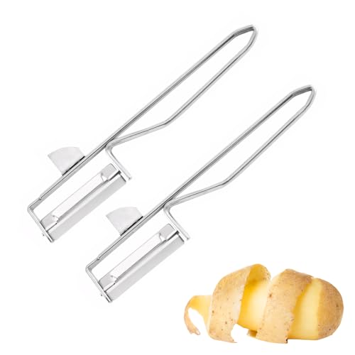 Huotflame Kartoffelschäler 2 Stück – Edelstahl Gemüse- und Obstschäler mit Ausstecher – Sparschäler Set mit Pendelklinge – Kompakter Universalschäler für Küche, Haushalt, Camping von huoflame