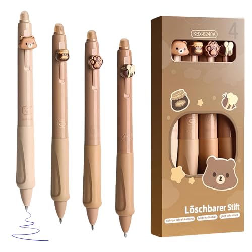 Huotflame Radierbarer Kugelschreiber 4er Set – Druckmechanik mit 0,5mm Spitze und kristallblauer Tinte - Perfekt für Schule, Zuhause und Unterwegs (K) von huoflame