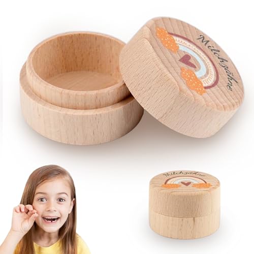 Huotflame Zahndose Milchzähne Jungen Mädchen - Holz Zahndose für Milchzähne mit Gravur Motiv - Erinnerungsbox für Kinderzähne, Taufgeschenk, Geburtstag, Zahnfee Geschenk - Aufbewahrungsbox 5x5cm von huoflame