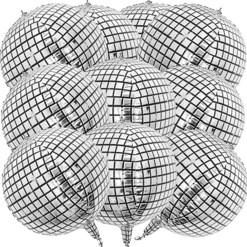 Hurifeng 10 pc Discokugel Luftballon Set; 22 Zoll Folienballon; Silber Disco Ballons für Party Deko; Helium Ballons; Disco Ballons für Geburtstag; Karneval - Discokugel Deko Highlight von hurifeng