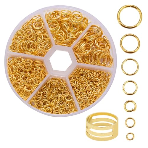 Hurifeng DIY Schmuck Zubehör Set – Schmuckherstellung Materialbox mit Öffnungsringen, ideal für Ohrringe, Halsketten, Armbänder, Anhänger (Gold) von hurifeng