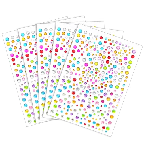 Hurifeng Selbstklebende Edelstein-Sticker für Kinder – 5 Blätter Kristall Strasssteine, DIY Deko für Gesicht, Nägel, Scrapbooking, Bastelprojekte und Belohnungssysteme (Bunt) von hurifeng