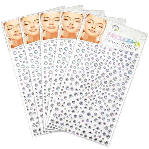 Hurifeng Selbstklebende Edelstein-Sticker für Kinder – 5 Blätter Kristall Strasssteine, DIY Deko für Gesicht, Nägel, Scrapbooking, Bastelprojekte und Belohnungssysteme (Weiß) von hurifeng