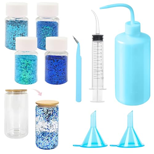 Snow Globe Tumbler Supplies Kit - 250ml Pink Squeeze Bottle Chunky Glitter & Accessories for DIY Crafts - Starter Kit with Trichter, Spritze, Pinzette - Essential Tools for Snowglobe Tumbler von hurifeng