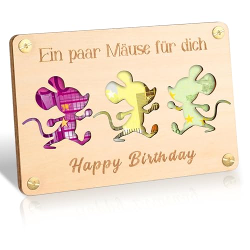 hurifeng Holz Geldgeschenk Geburtstag - Kreative Geldgeschenk Verpackung aus Lindenholz - Einzigartiges Geburtstagsgeschenk für Männer und Frauen (Maus) von hurifeng