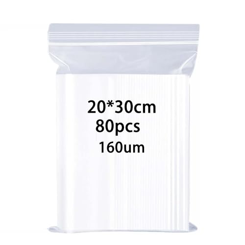 huruirui Druckverschlussbeutel 20X30cm 160μm Verdicken Wiederverschließbare Durchsichtige Zipper Beutel Klein Verschlussbeutel Beutel Kleine Plastiktüten 80Stück von huruirui