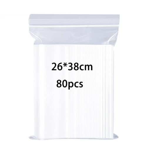 huruirui Druckverschlussbeutel 26X38cm Wiederverschließbare Beutel Durchsichtige A4 Großen Zipper Beutel Plastikbeutel Verschlussbeutel Wasserdichter Büro Kleidung Reisen Aufbewahrung 80Stück von huruirui