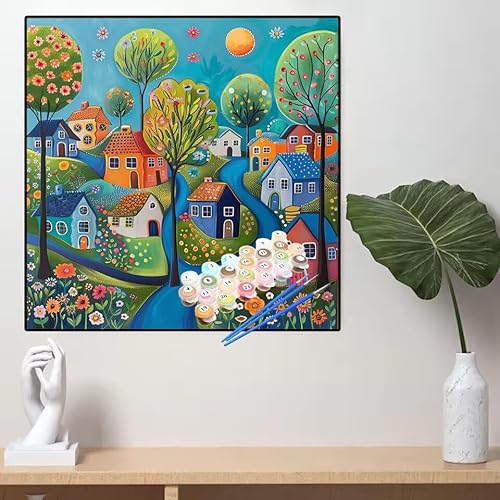 Malen Nach Zahlen Abstrakt Malen Nach Zahlen Erwachsene Landschaft Painting by Numbers Adult,DIY Handgemalt Ölgemälde set Mit Pinsel/Acrylpigment,Farbe Leinwand Bastelset,Dekor Geschenke 60x60cm YL61 von huuyaofaa
