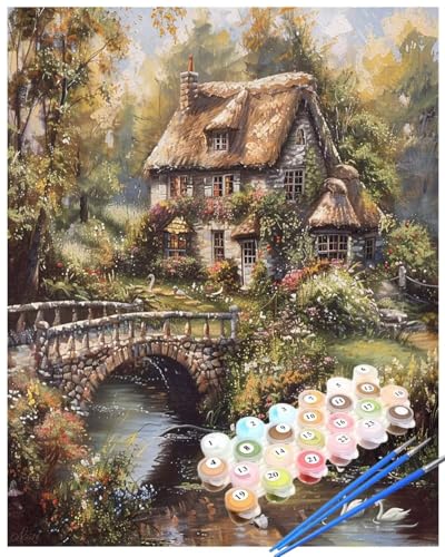 Malen Nach Zahlen Bach Malen Nach Zahlen Erwachsene Ente Painting by Numbers Adult,DIY Handgemalt Ölgemälde set Mit Pinsel/Acrylpigment,Farbe Leinwand Bastelset,Home Dekor Geschenke 40x60cm HYF918 von huuyaofaa