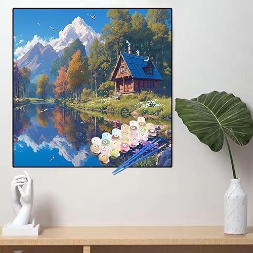 Malen Nach Zahlen Berg Malen Nach Zahlen Erwachsene Haus Painting by Numbers Adult,DIY Handgemalt Ölgemälde set Mit Pinsel/Acrylpigment,Farbe Leinwand Bastelset für Home Dekor Geschenke 90x90cm YL719 von huuyaofaa