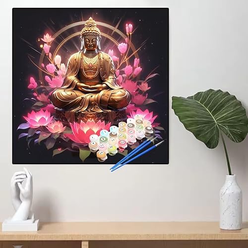 Malen Nach Zahlen Buddha Malen Nach Zahlen Erwachsene Blume Painting by Numbers Adult,DIY Handgemalt Ölgemälde set Mit Pinsel/Acrylpigment,Farbe Leinwand Bastelset,Home Dekor Geschenke 70x70cm YL187 von huuyaofaa